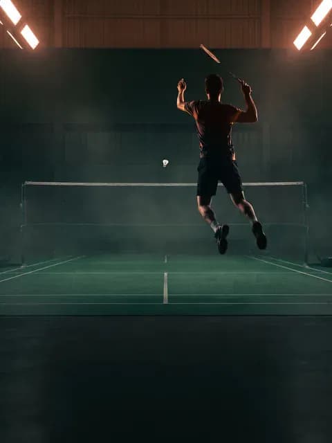 Badminton player in action indoors