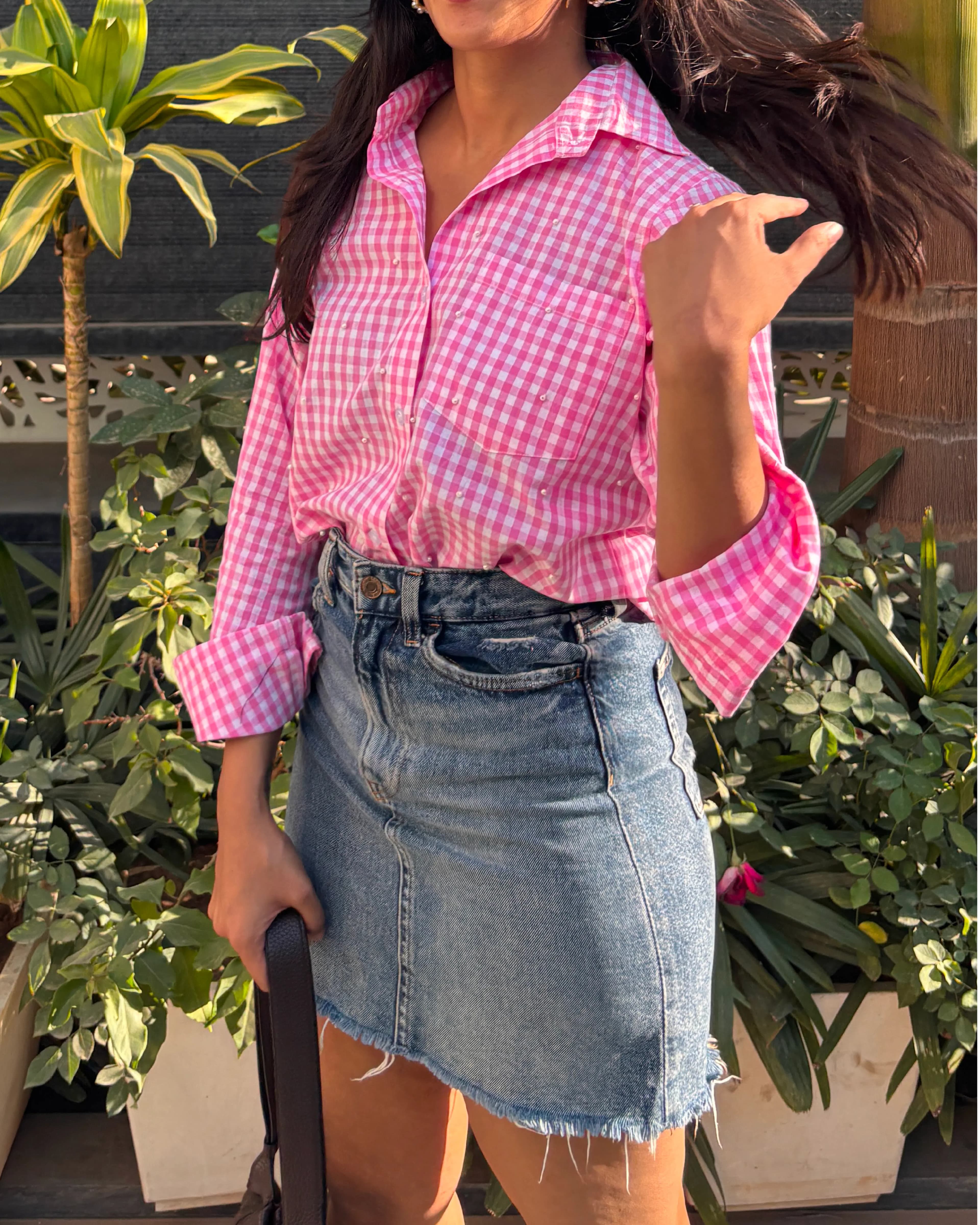 pink pearl gingham shirt  thumbnail 2