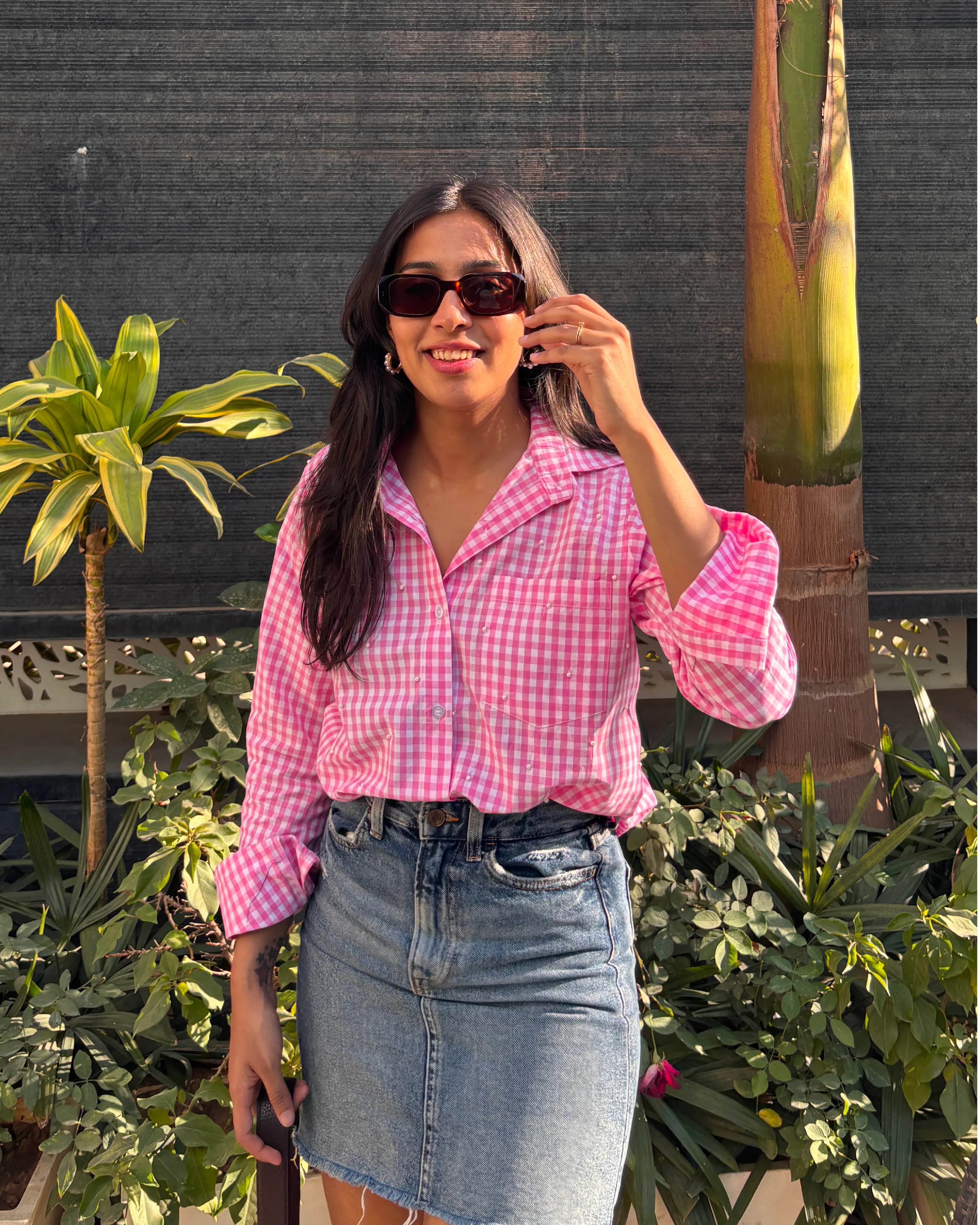 pink pearl gingham shirt  thumbnail 3