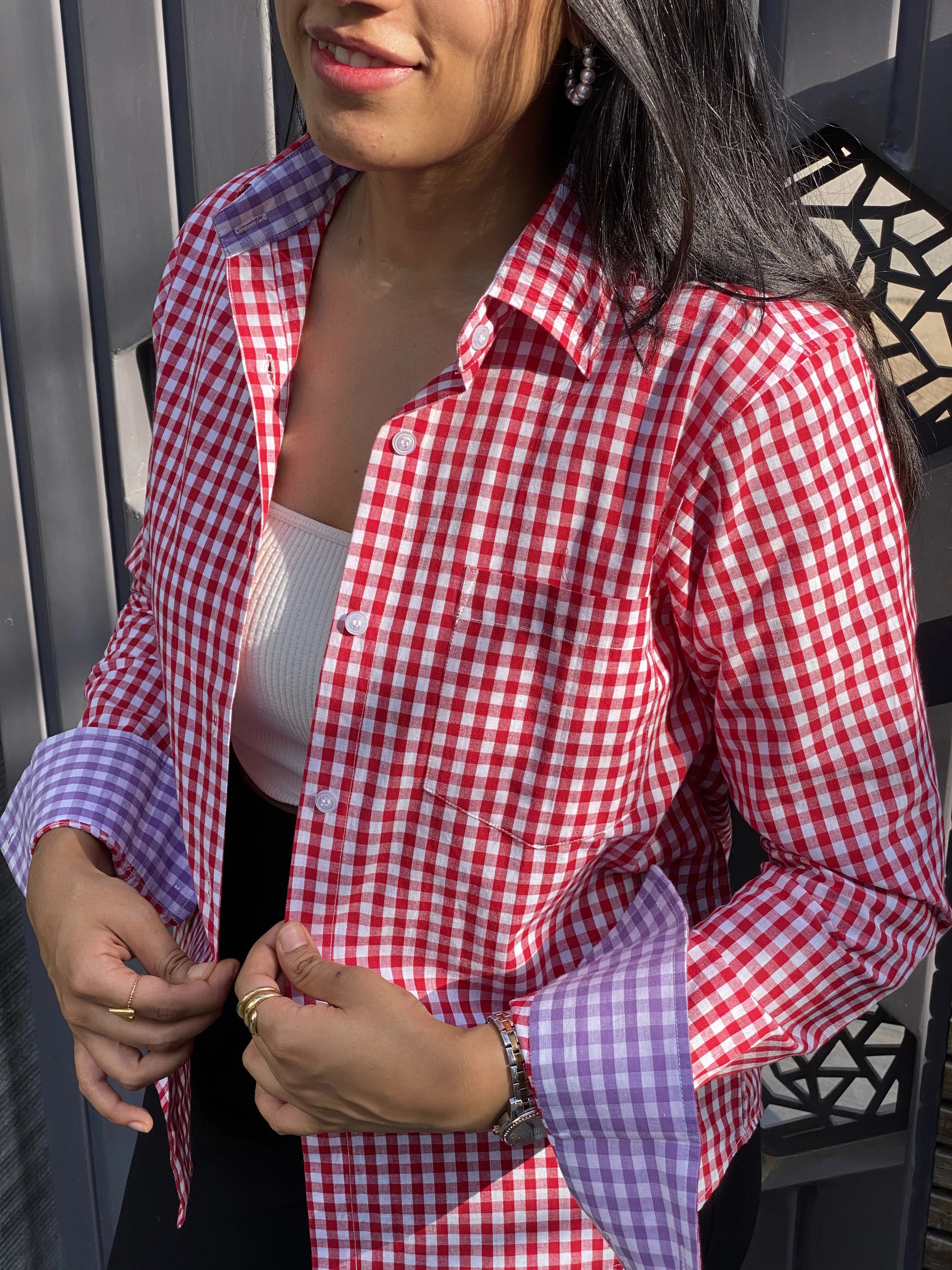  cherry red gingham shirt 