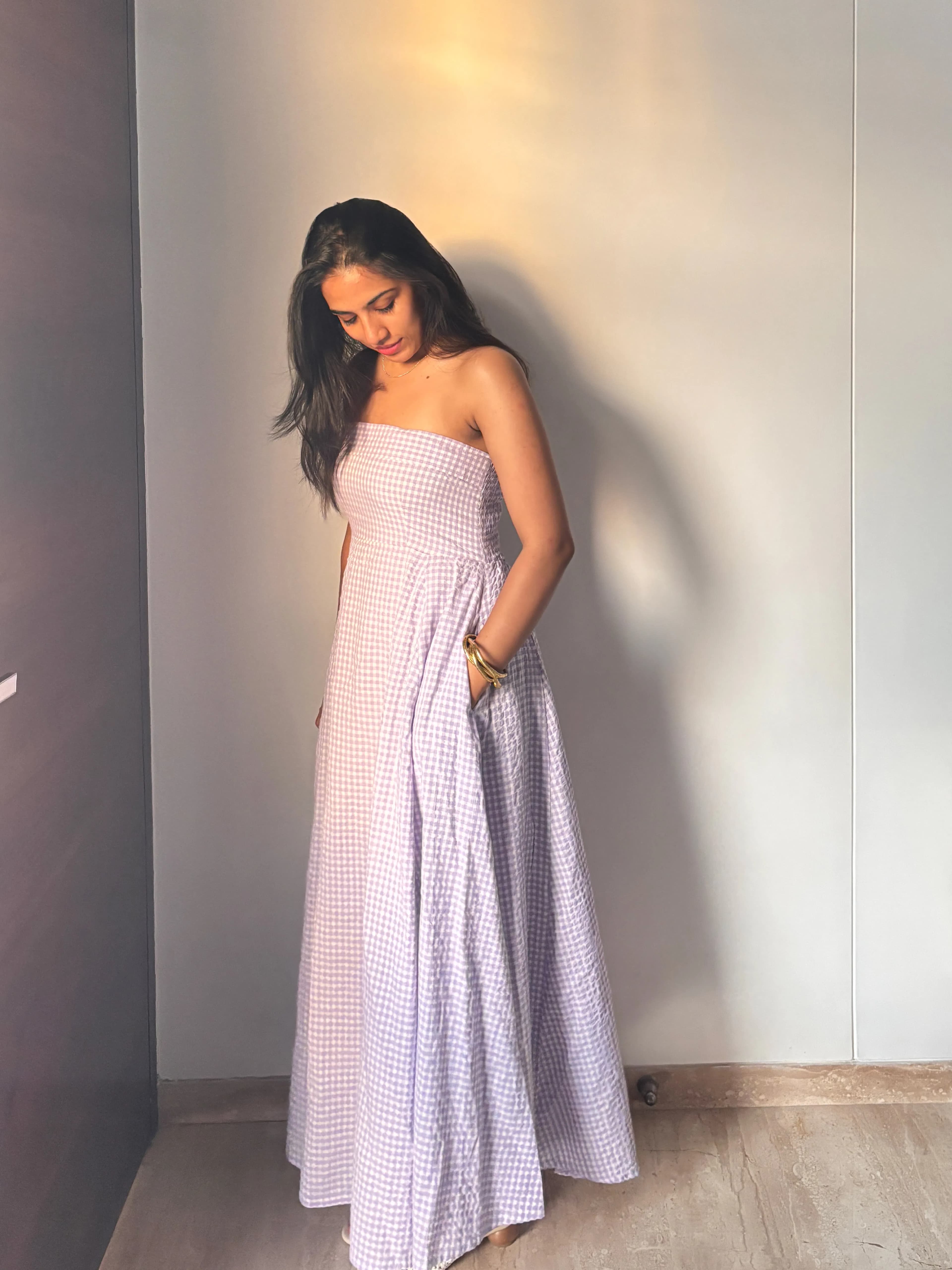lilac gingham tube dress thumbnail 2