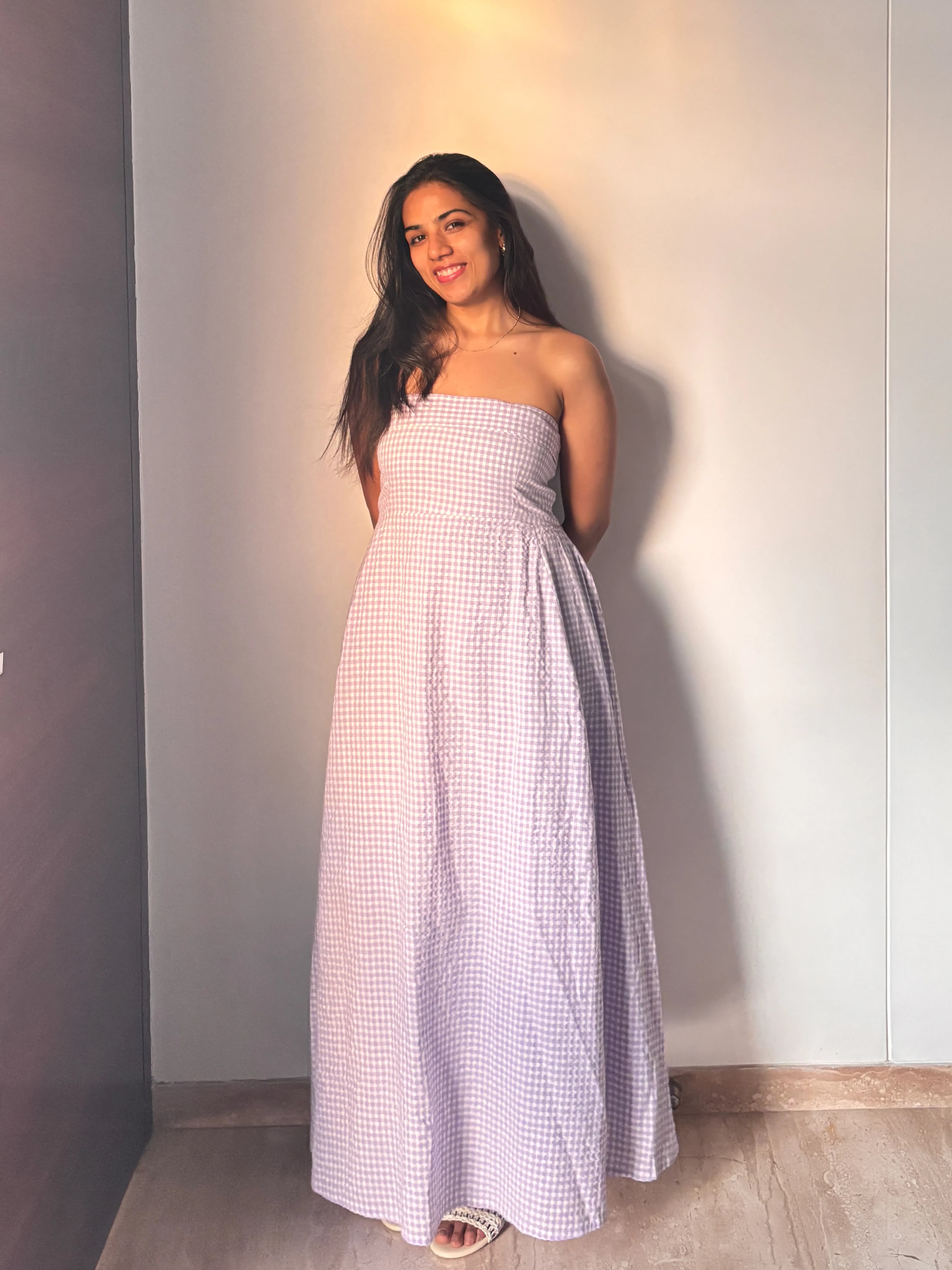 lilac gingham tube dress