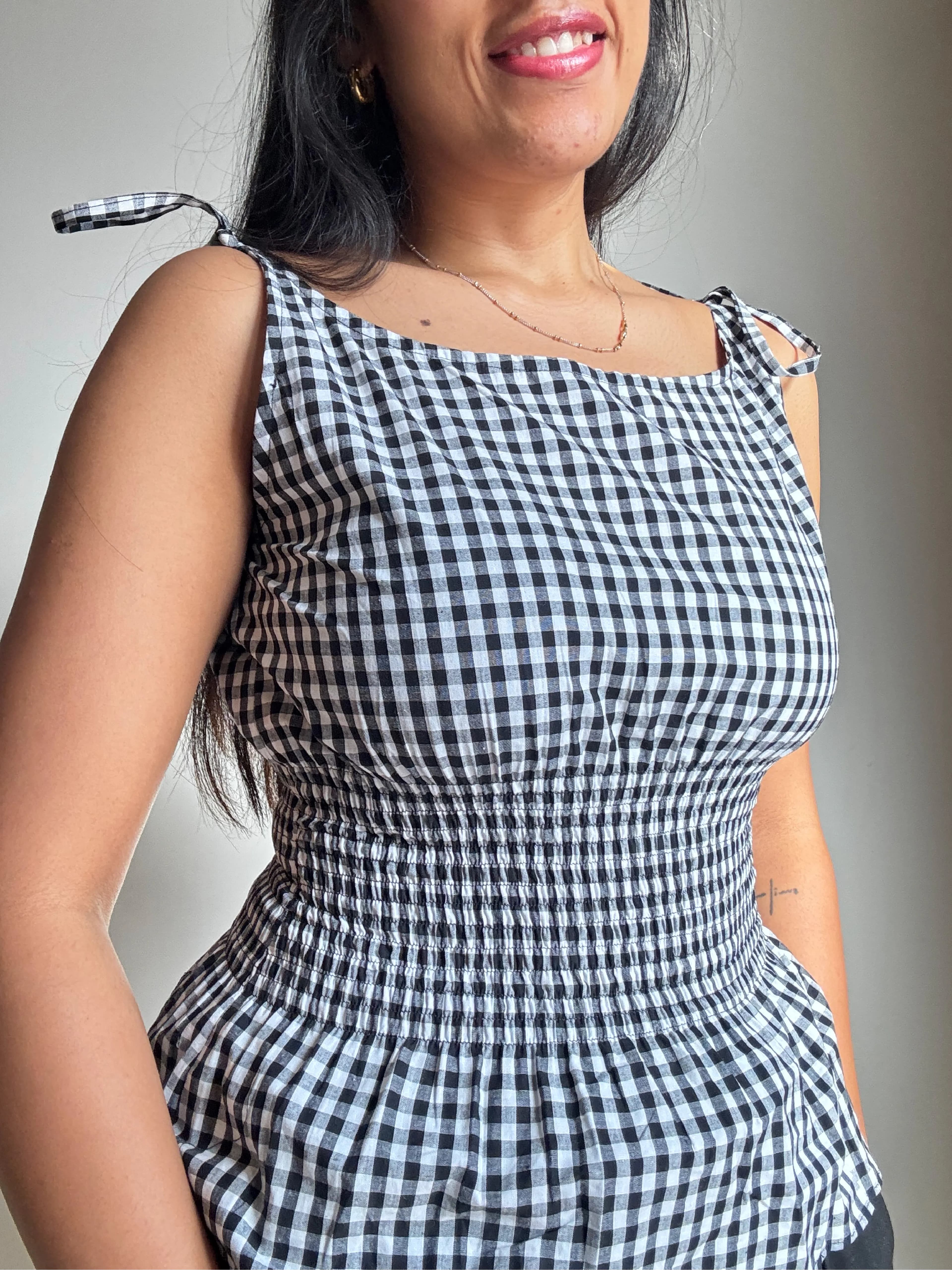 gingham tie-shoulder top for women thumbnail 6