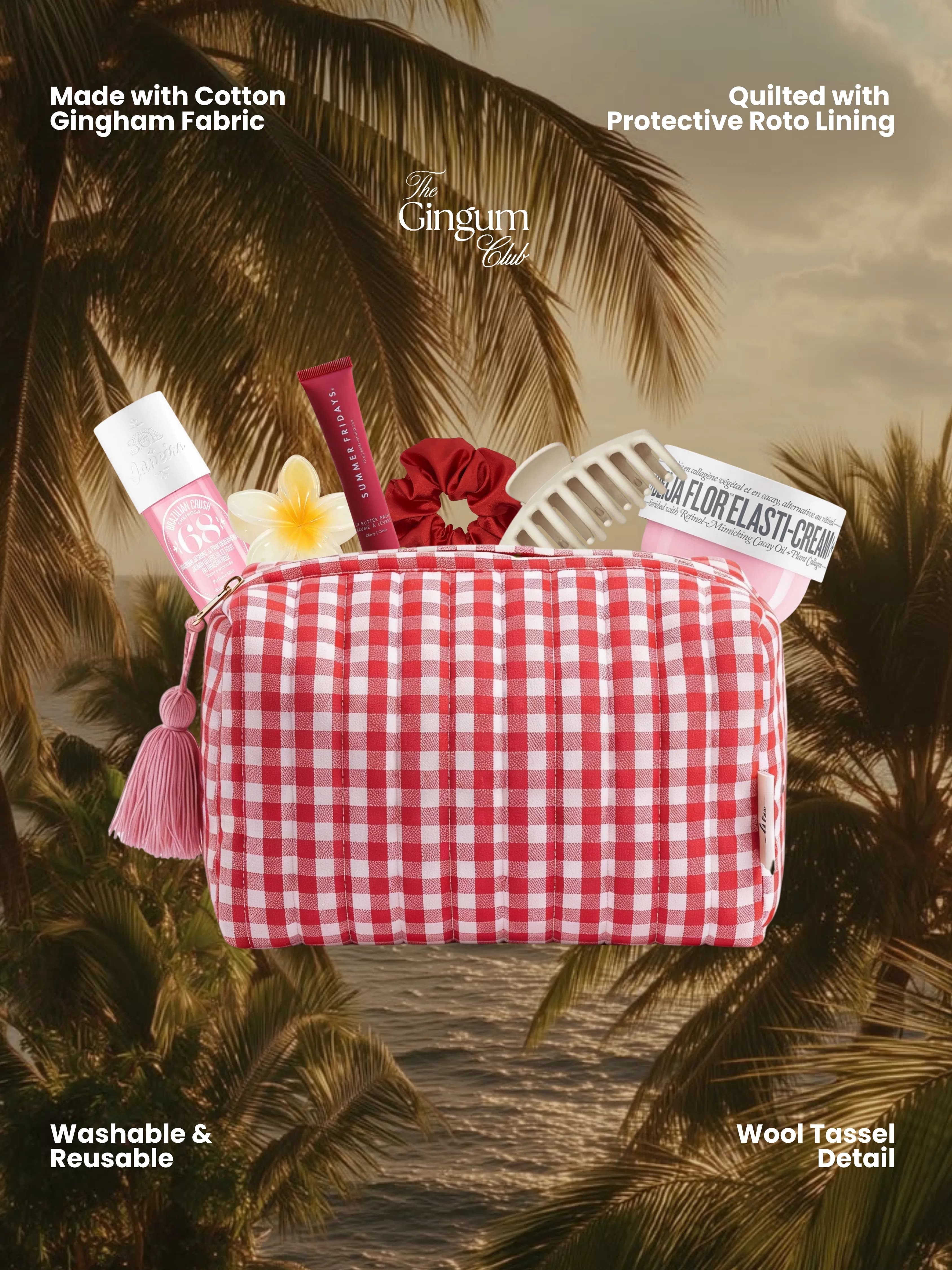 red gingham utility pouch combo thumbnail 2