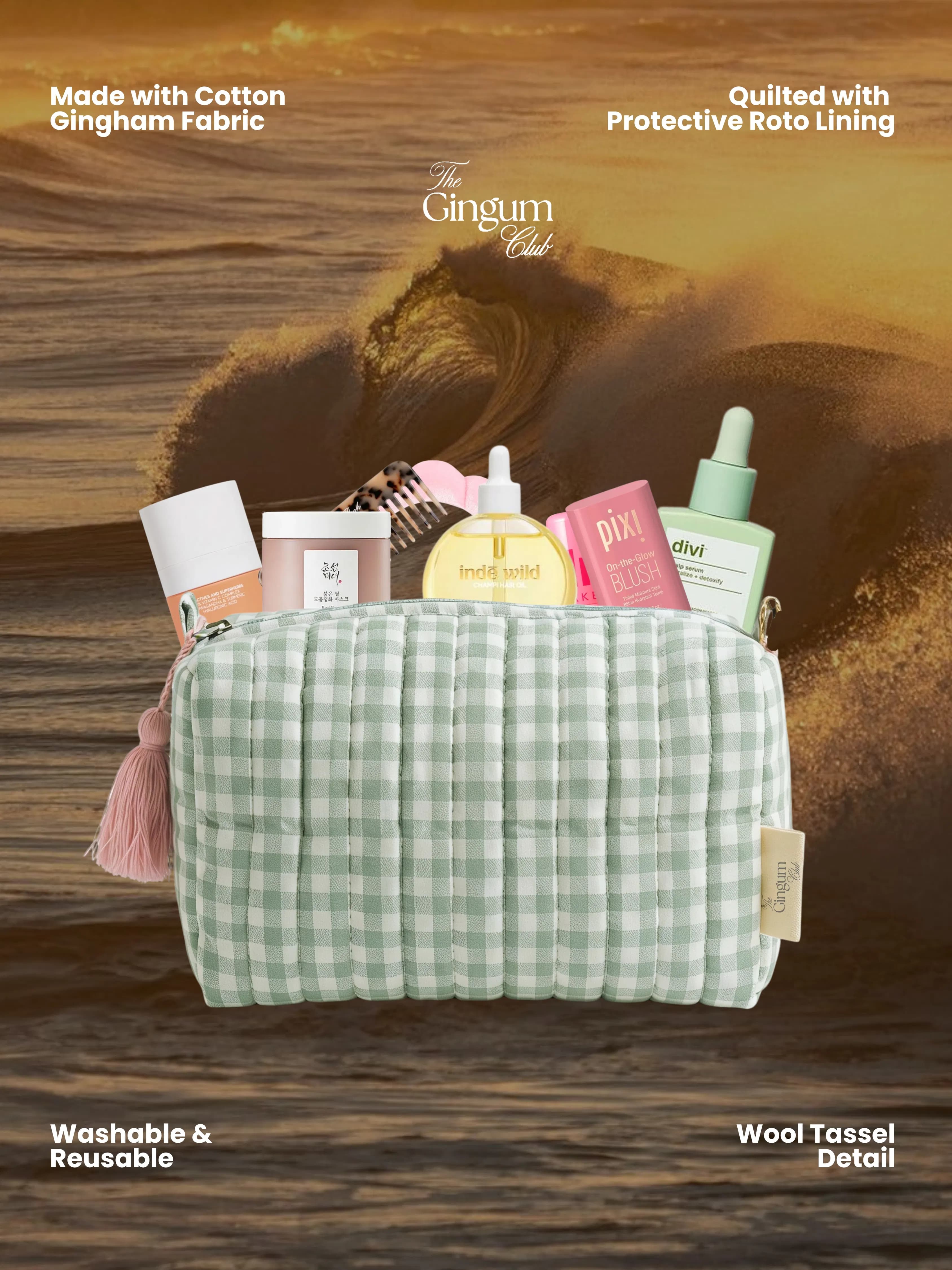 sea green gingham utility pouch set thumbnail 3