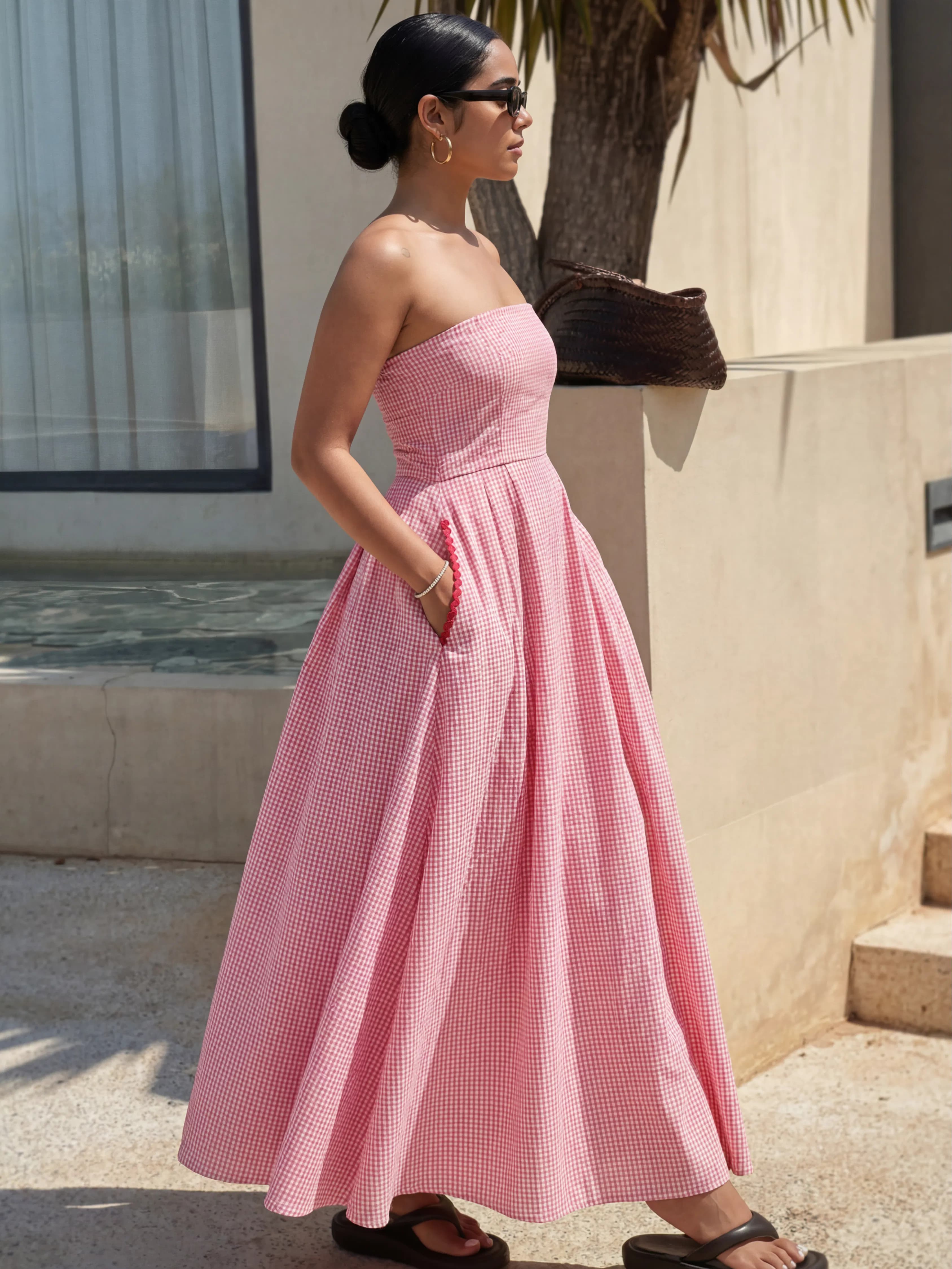 pink gingham tube maxi dress thumbnail 4