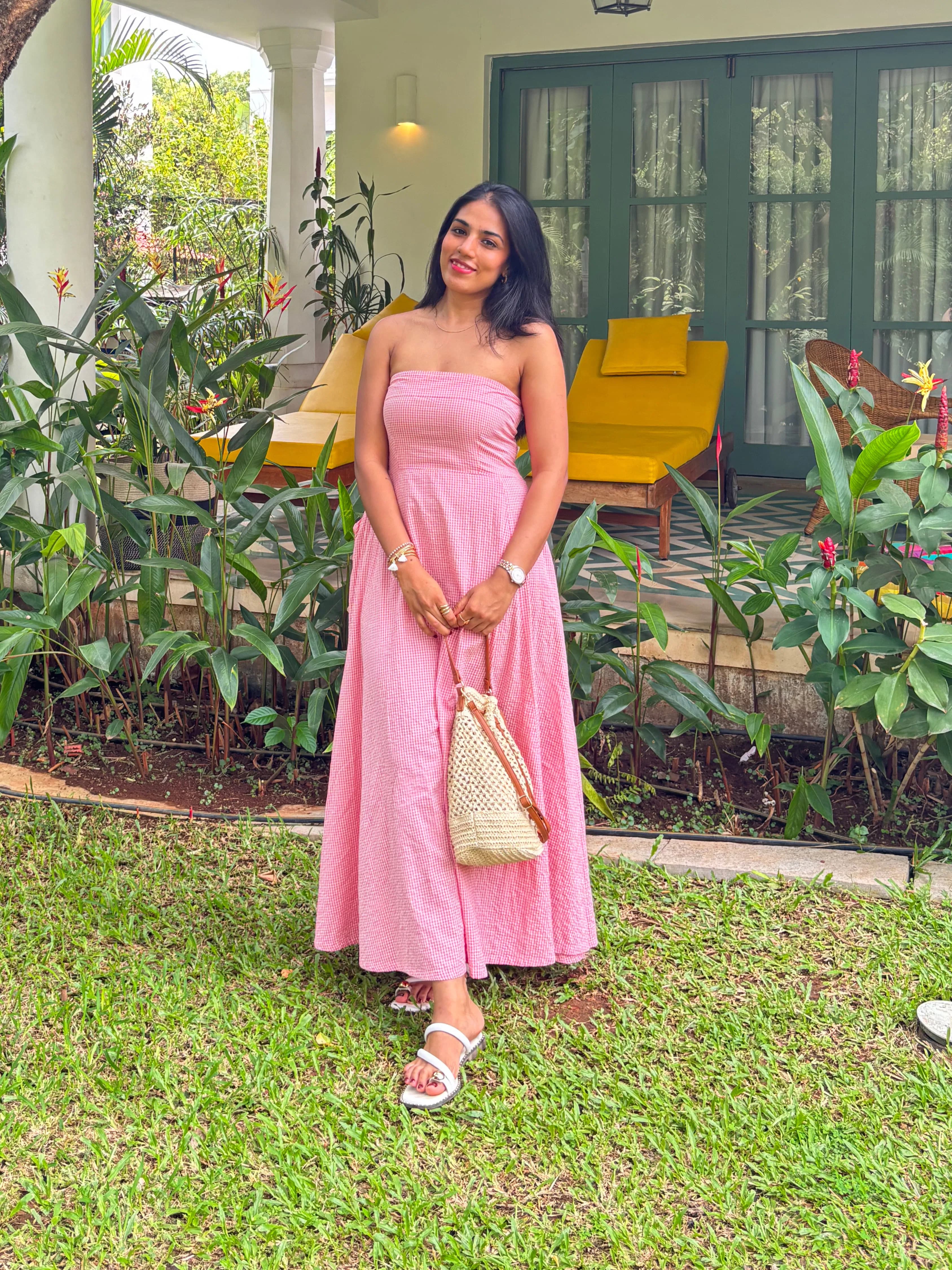 pink gingham tube maxi dress thumbnail 2