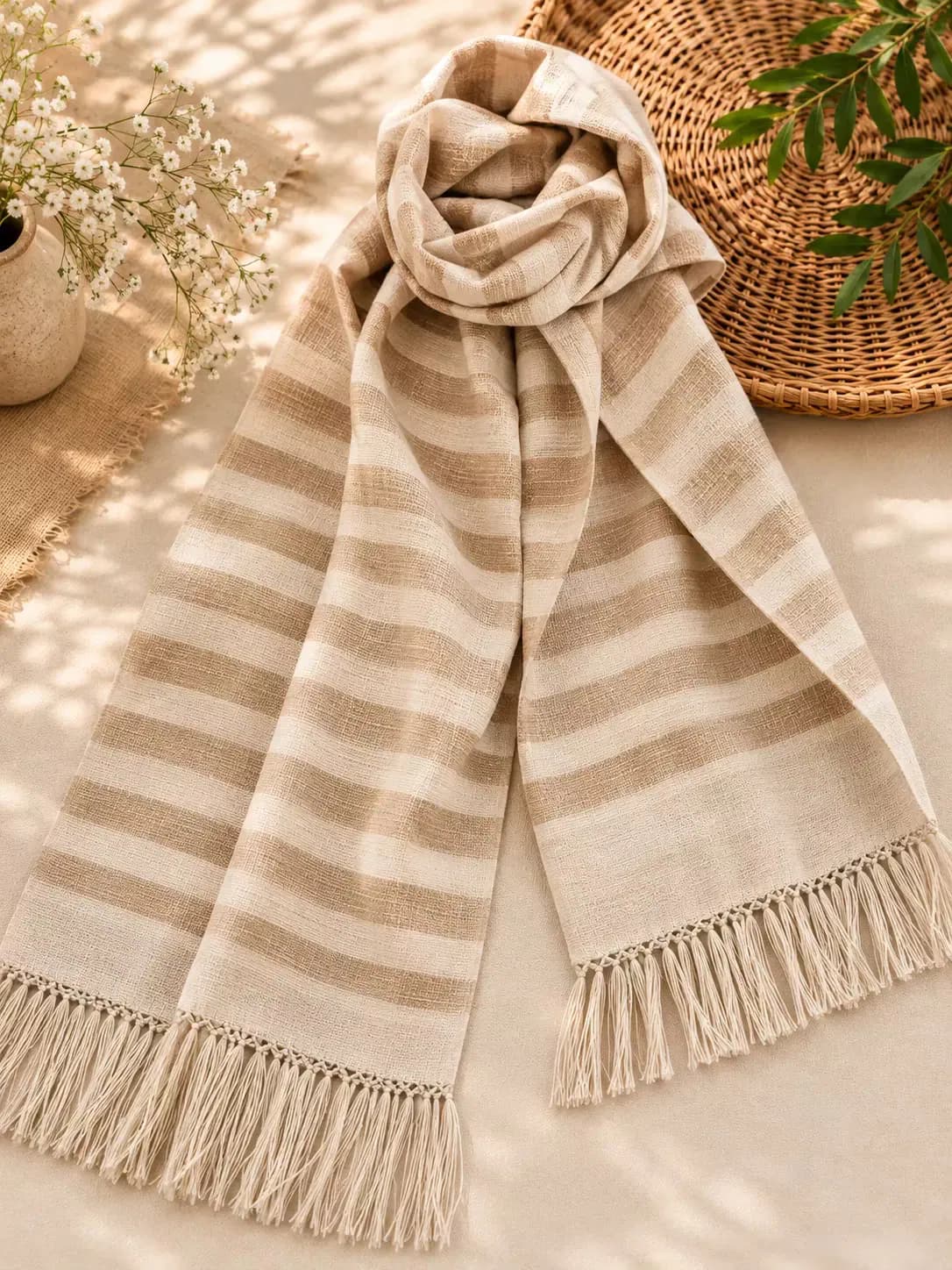 eri silk muffler - beige - striped