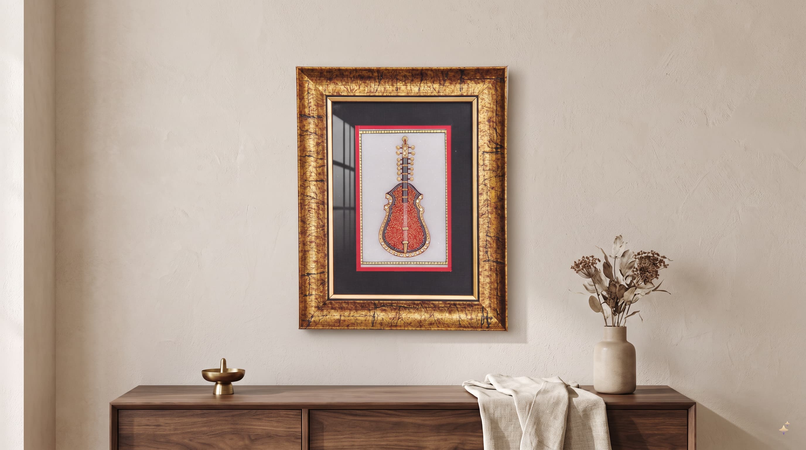 sitar alankaar – indian instrument miniature art on marble